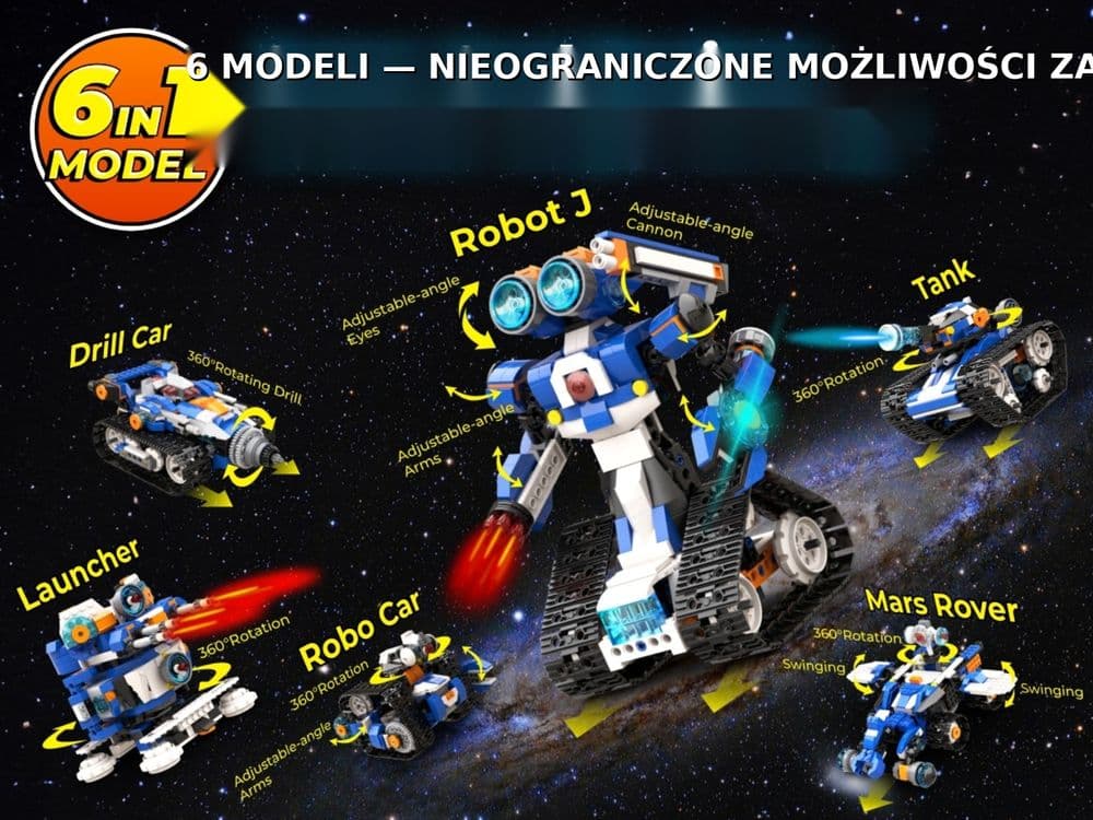 Apitor Robot J – programowalny robot 6 w 1 dla dzieci, 480 elementów, sterowanie z aplikacji