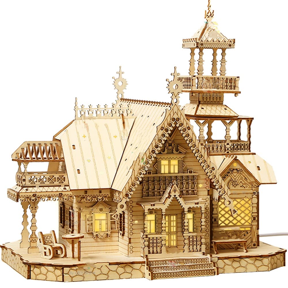 PUZZLE DREWNIANE 3D Villa House Royal Castle z lampkami LED
