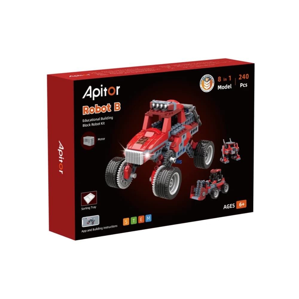 Apitor Robot B – zestaw konstrukcyjny 8 w 1 z silnikiem, 240 elementów, monster truck, 6+