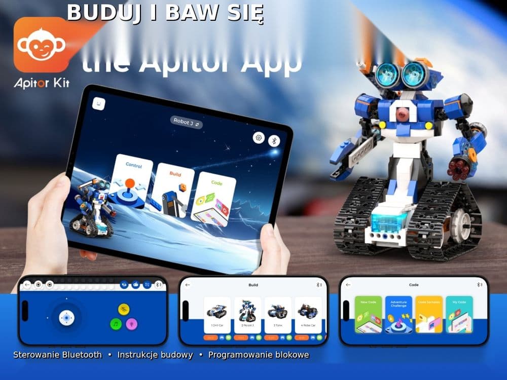 Apitor Robot J – programowalny robot 6 w 1 dla dzieci, 480 elementów, sterowanie z aplikacji