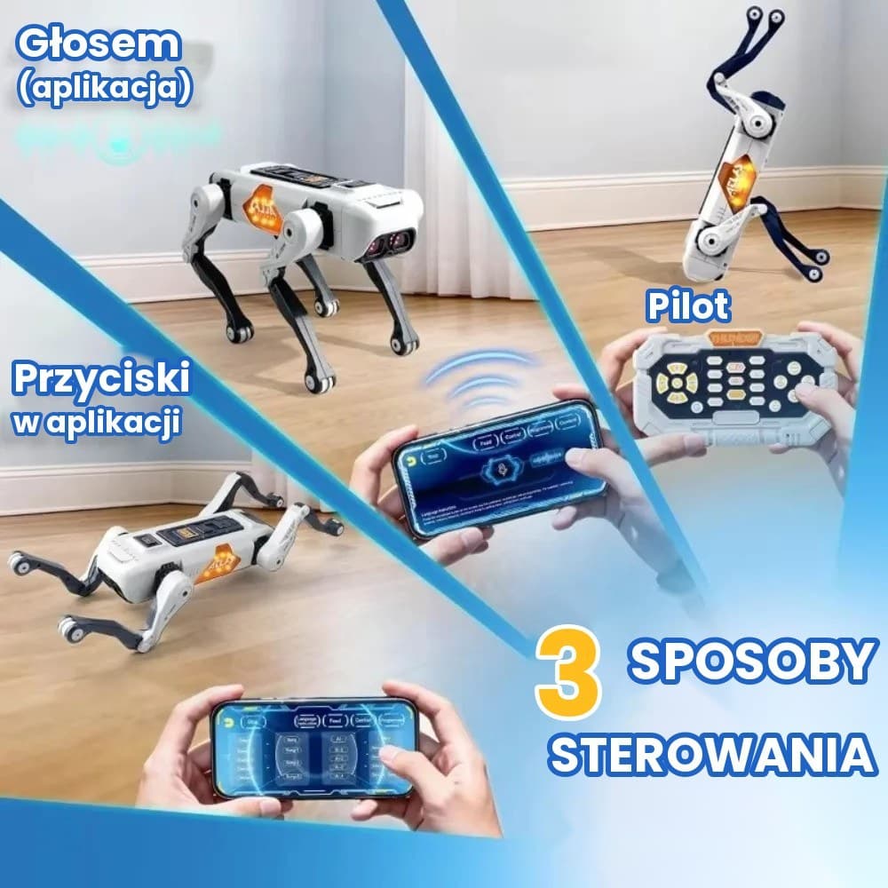 Inteligentny robot-pies dla dzieci – sterowanie głosem, programowanie, 30+ sztuczek, pilot i aplikacja