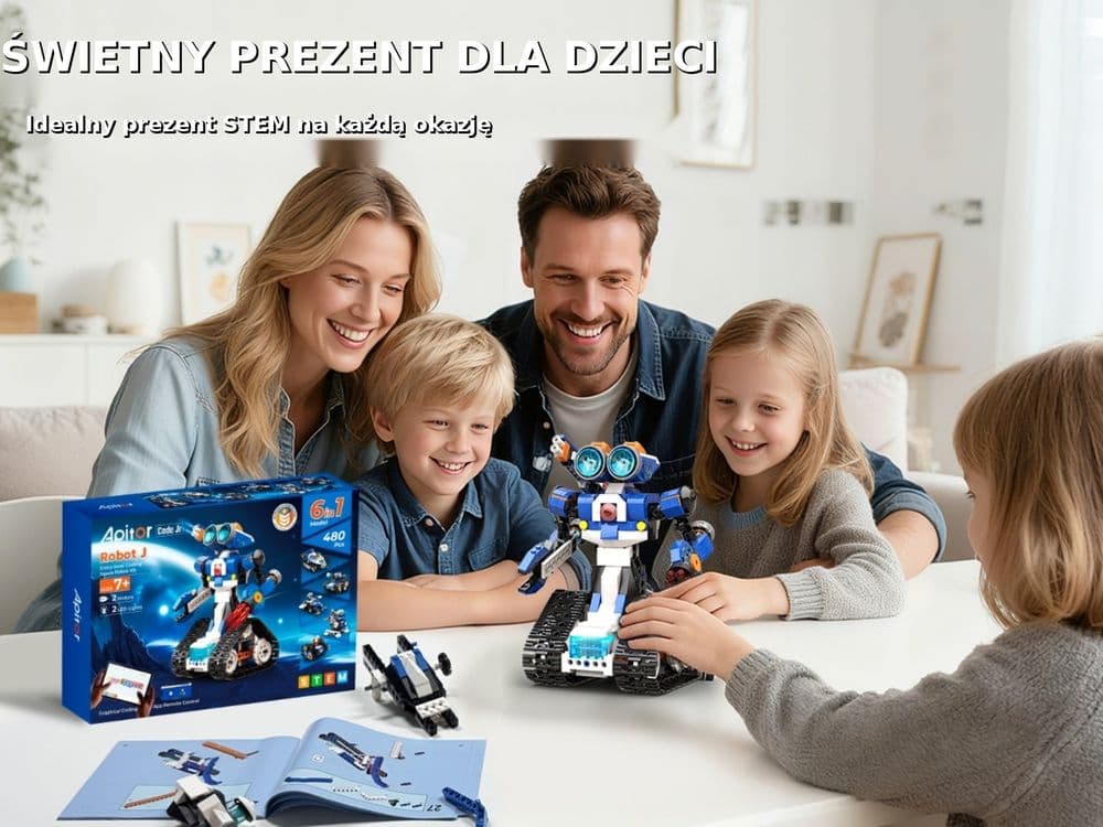 Apitor Robot J – programowalny robot 6 w 1 dla dzieci, 480 elementów, sterowanie z aplikacji