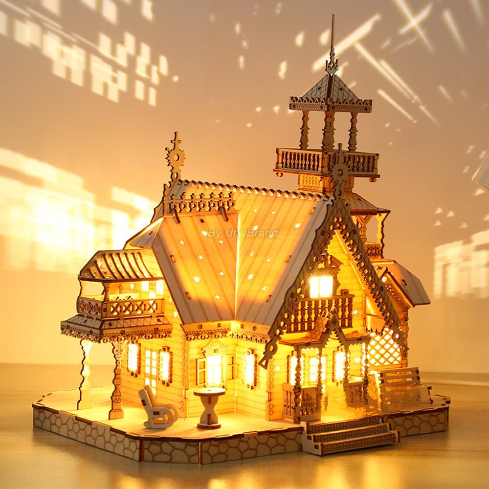 PUZZLE DREWNIANE 3D Villa House Royal Castle z lampkami LED