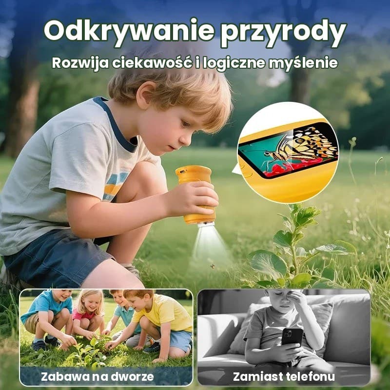 Cyfrowy mikroskop dla dzieci z ekranem 2,4" – aparat, filmy, 8 diod LED, kotek