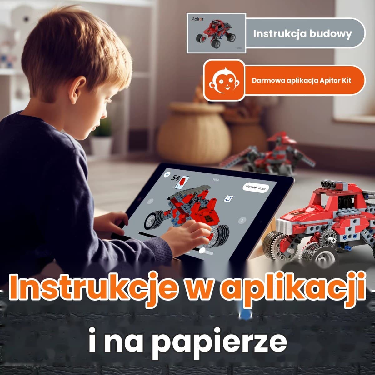 Apitor Robot B – zestaw konstrukcyjny 8 w 1 z silnikiem, 240 elementów, monster truck, 6+