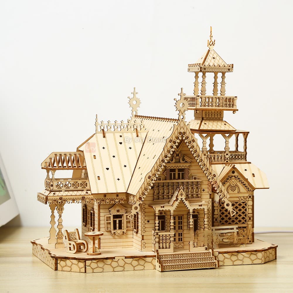 PUZZLE DREWNIANE 3D Villa House Royal Castle z lampkami LED