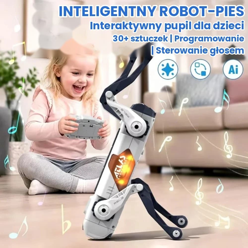 Inteligentny robot-pies dla dzieci – sterowanie głosem, programowanie, 30+ sztuczek, pilot i aplikacja