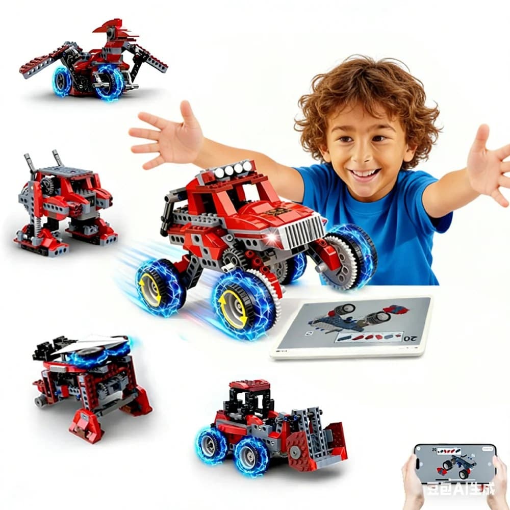 Apitor Robot B – zestaw konstrukcyjny 8 w 1 z silnikiem, 240 elementów, monster truck, 6+